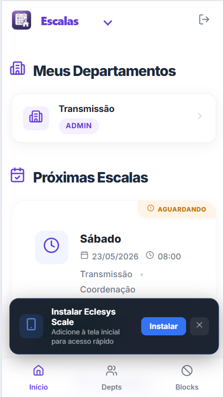Aplicativo Eclesys no Celular